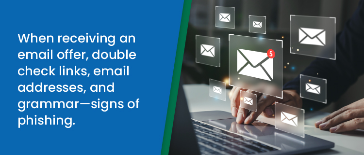 multiple email images above hand on laptop